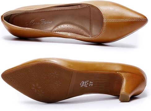 Mona flying Women's Leather Pump Med Heel Pointed Toe Office Dress Shoes for Ladies in Kuwait