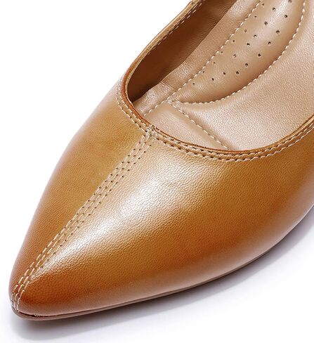 Mona flying Women's Leather Pump Med Heel Pointed Toe Office Dress Shoes for Ladies in Kuwait