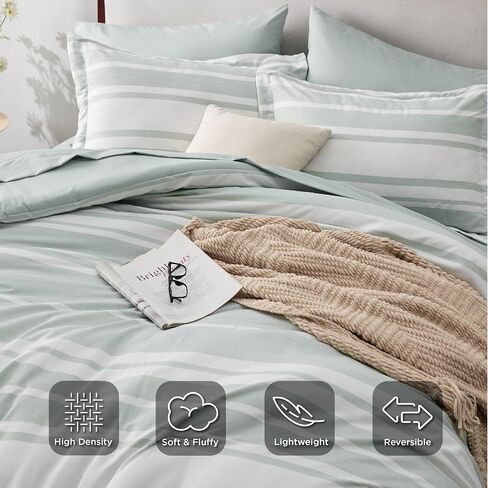 Bedsure Bed in a Bag Full Size 7 Pieces, Sage Green White Striped Bedding Comforter Sets All Season Bed Set, 2 Pillow Shams, Flat Sheet, Fitted Sheet and 2 Pillowcases in Saudi Arabia