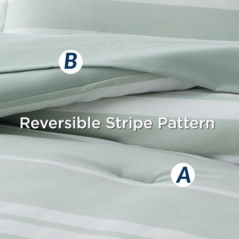 Bedsure Bed in a Bag Full Size 7 Pieces, Sage Green White Striped Bedding Comforter Sets All Season Bed Set, 2 Pillow Shams, Flat Sheet, Fitted Sheet and 2 Pillowcases in Saudi Arabia