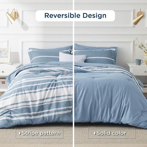 Bedsure Bed in a Bag Full Size 7 Pieces, Sage Green White Striped Bedding Comforter Sets All Season Bed Set, 2 Pillow Shams, Flat Sheet, Fitted Sheet and 2 Pillowcases in Saudi Arabia
