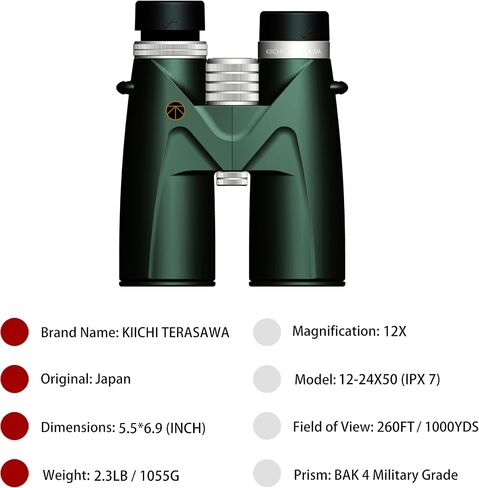 12X50 HD Binoculars for Adult-KIICHI TERASAWA Professional Military High Power Binocular for Hunting-Clear Low Light Tactical Large Eyepiece IPX7 Waterproof Binocular for Bird Watching and Shooting in Saudi Arabia
