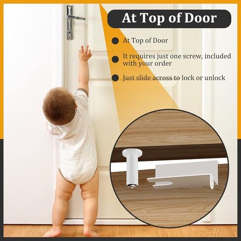 Child Safety Door Top Lock, TAMIDN Top Door Locks for Kids Safety Made of Durable Metal, Adjustable Child Locks for Door, Door lock kid proof for Childproofing Interior-Exterior Doors in Saudi Arabia