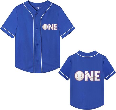 Mowbeat Baby Baseball Jersey One Print 1 Year Old Birthday Shirt Short Sleeve Button Tee 1st Infant T Shirt in Saudi Arabia