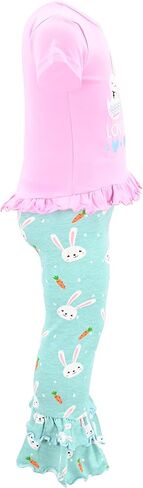 طقم ملابس بناتي مكون من قطعتين من السراويل الضيقة ذات الكشكشة المزدوجة مع قميص قصير الأكمام للأطفال والرضع in Kuwait