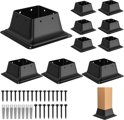 4x4 Post Base 10Pcs, Internal 3.6"x3.6" Heavy Duty Powder-Coated Steel Post Bracket Fit for Standard Wood Post Anchor, Decking Post Base for Deck Porch Handrail Railing Support in Saudi Arabia