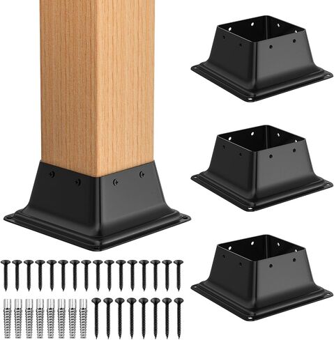 4x4 Post Base 10Pcs, Internal 3.6"x3.6" Heavy Duty Powder-Coated Steel Post Bracket Fit for Standard Wood Post Anchor, Decking Post Base for Deck Porch Handrail Railing Support in Saudi Arabia