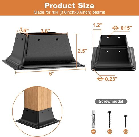 4x4 Post Base 10Pcs, Internal 3.6"x3.6" Heavy Duty Powder-Coated Steel Post Bracket Fit for Standard Wood Post Anchor, Decking Post Base for Deck Porch Handrail Railing Support in Saudi Arabia