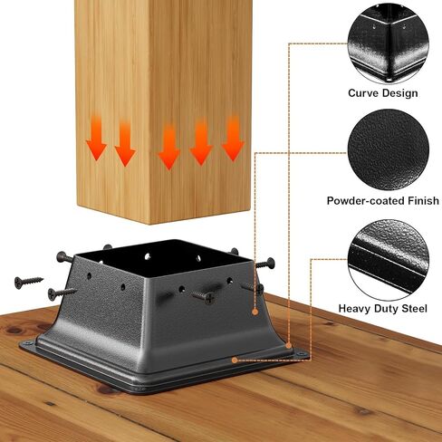 4x4 Post Base 10Pcs, Internal 3.6"x3.6" Heavy Duty Powder-Coated Steel Post Bracket Fit for Standard Wood Post Anchor, Decking Post Base for Deck Porch Handrail Railing Support in Saudi Arabia