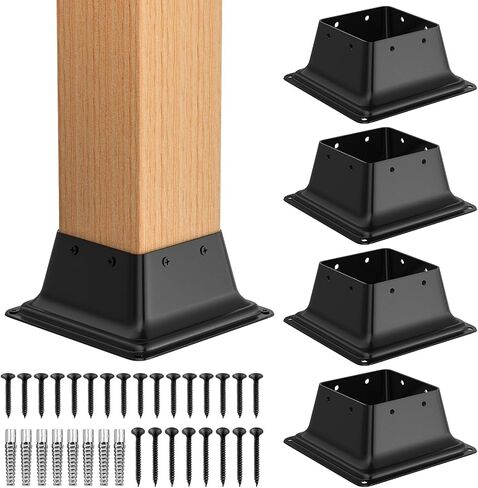 4x4 Post Base 10Pcs, Internal 3.6"x3.6" Heavy Duty Powder-Coated Steel Post Bracket Fit for Standard Wood Post Anchor, Decking Post Base for Deck Porch Handrail Railing Support in Saudi Arabia