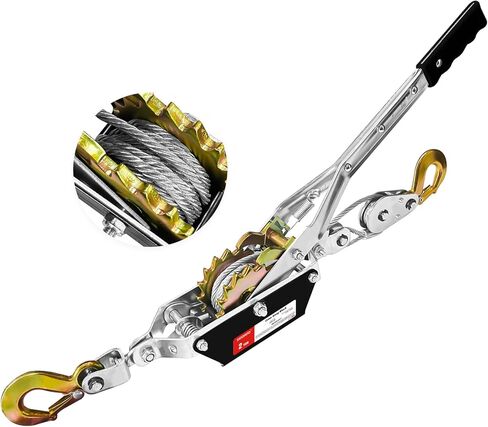 Come Along Winch 1 T Pulling Capacity 7 FT Steel Cable 2 Hooks Heavy Duty Ratchet Power Puller Tool with Dual Gears Automotive Hoist Cable Puller Ideal for Vehicle Rescue. in Saudi Arabia