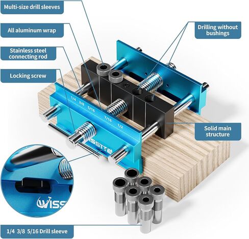 self centering dowel jig Plus 6 inch Widen Wood Dowel Jig,doweling jig self centering kit With 6 Drill Guide Bushings,dowling jig for woodworking in Saudi Arabia