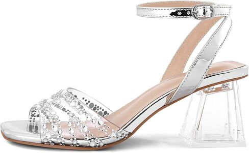 mysoft Women's Clear Block Heels Open Toe Ankle Strap Dress Sandals | 2.5" Chunky Low Heel,Square Toe,Sparkling Rhinestones,Adjustable Ankle Strap, Wedding,Party,Prom,Transparent,Dress Shoes in Saudi Arabia