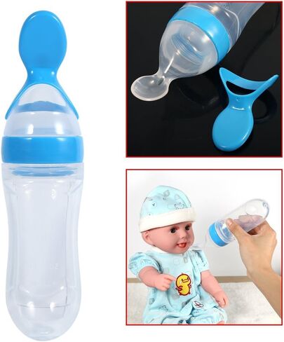 Silicone Spoon Bottle 90ml, 'S Food Supplement Bottle Rice Cereal Spoon for Semifluid Foods Bottle Feeder(blue) in Kuwait