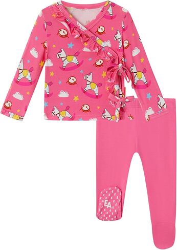 Going Home Outfit Baby Girl Newborn Infant Long Sleeve Kimono Top and Footed Pant, Viscose from Bamboo in Saudi Arabia