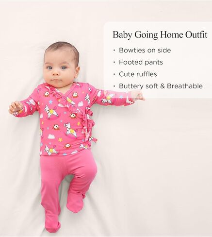 Going Home Outfit Baby Girl Newborn Infant Long Sleeve Kimono Top and Footed Pant, Viscose from Bamboo in Saudi Arabia