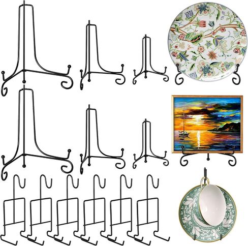 12 Pcs 3 Size Gold Display Stands for Display, 4 6 8 Inch Plate Holder & Cup and Saucer Display Stand for Displaying Picture Frames, Book, Card, Mug Organizer, Bowl, Decorative Plates, Tablet and Art in Saudi Arabia