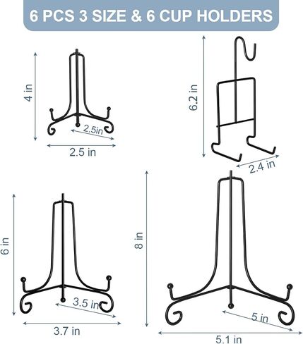 12 Pcs 3 Size Gold Display Stands for Display, 4 6 8 Inch Plate Holder & Cup and Saucer Display Stand for Displaying Picture Frames, Book, Card, Mug Organizer, Bowl, Decorative Plates, Tablet and Art in Saudi Arabia