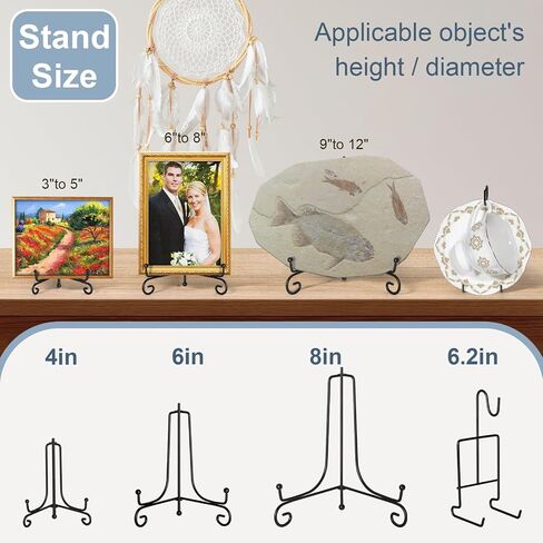 12 Pcs 3 Size Gold Display Stands for Display, 4 6 8 Inch Plate Holder & Cup and Saucer Display Stand for Displaying Picture Frames, Book, Card, Mug Organizer, Bowl, Decorative Plates, Tablet and Art in Saudi Arabia