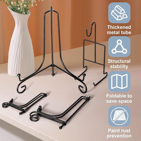 12 Pcs 3 Size Gold Display Stands for Display, 4 6 8 Inch Plate Holder & Cup and Saucer Display Stand for Displaying Picture Frames, Book, Card, Mug Organizer, Bowl, Decorative Plates, Tablet and Art in Saudi Arabia