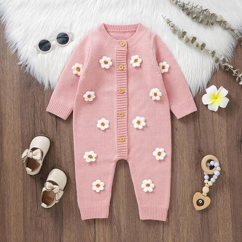 MAINESAKA Newborn Baby Girl Knit Sweater Jumpsuit Valentines Day Onesie Heart Print Long Pants Romper Fall Winter Clothes in Saudi Arabia