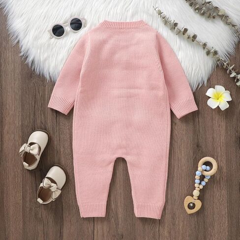 MAINESAKA Newborn Baby Girl Knit Sweater Jumpsuit Valentines Day Onesie Heart Print Long Pants Romper Fall Winter Clothes in Saudi Arabia