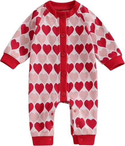 MAINESAKA Newborn Baby Girl Knit Sweater Jumpsuit Valentines Day Onesie Heart Print Long Pants Romper Fall Winter Clothes in Saudi Arabia