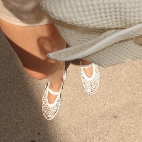 شبكة الباليه المسطحة للنساء مشبك حزام راقصة الباليه الشقق مريح عارضة راقصة الباليه شبكة صيد السمك ماري جين الشقق اللباس اليومي in Kuwait