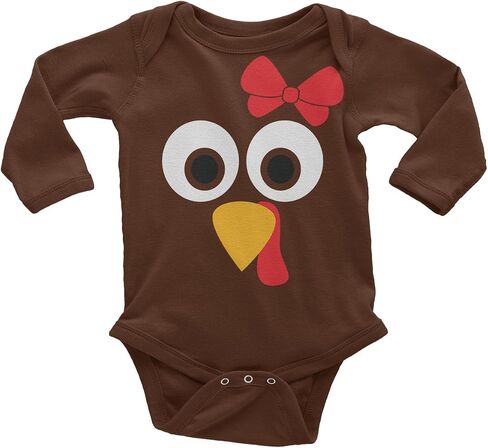 Threadrock Baby Girls' Turkey Face with Big Red Bow Long Sleeve Infant Bodysuit in Kuwait