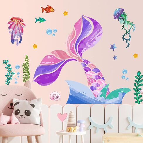 Creative Watercolor Jellyfish Wall Sticker Under The Sea Wall Decals Peel and Stick Removable Bubble Fish Starfish DIY Art Décor for Kids Girls Bedroom Living Room Bathroom Window Wall Decoration in Kuwait