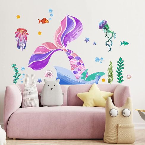 Creative Watercolor Jellyfish Wall Sticker Under The Sea Wall Decals Peel and Stick Removable Bubble Fish Starfish DIY Art Décor for Kids Girls Bedroom Living Room Bathroom Window Wall Decoration in Kuwait