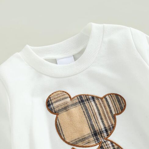 Infant Todder Unisex Baby Autumn Clothes Outfits Long Sleeve Plaid Bear Pattern Pullover Sweatshirt Tops Pants Set in Kuwait