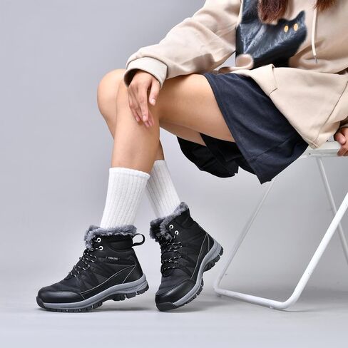 Moodeng Womens Winter Boots Warm Snow Boots Water-Resistant Anti-Slip Short Boots Lightweight Lace up in Saudi Arabia