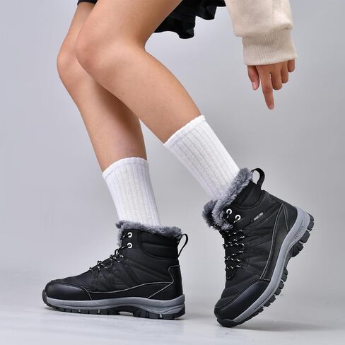 Moodeng Womens Winter Boots Warm Snow Boots Water-Resistant Anti-Slip Short Boots Lightweight Lace up in Saudi Arabia