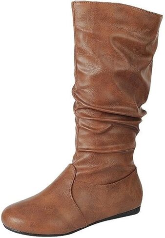 Forever Womens Round Toe Slouch Vegan Comfy Flat Mid Calf Tall Boots in Saudi Arabia