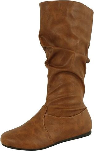 Forever Womens Round Toe Slouch Vegan Comfy Flat Mid Calf Tall Boots in Saudi Arabia