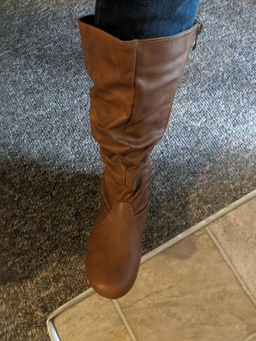 Forever Womens Round Toe Slouch Vegan Comfy Flat Mid Calf Tall Boots in Saudi Arabia