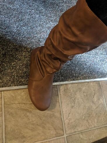 Forever Womens Round Toe Slouch Vegan Comfy Flat Mid Calf Tall Boots in Saudi Arabia