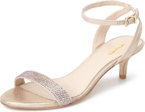XYD Women Open Toe Ankle Strap Sandals Shoes Kitten Heel Rhinestones Studded Buckle Dance Casual Dating Pumps in Saudi Arabia