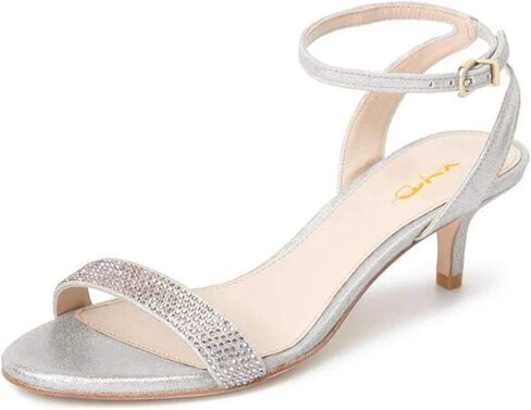 XYD Women Open Toe Ankle Strap Sandals Shoes Kitten Heel Rhinestones Studded Buckle Dance Casual Dating Pumps in Saudi Arabia