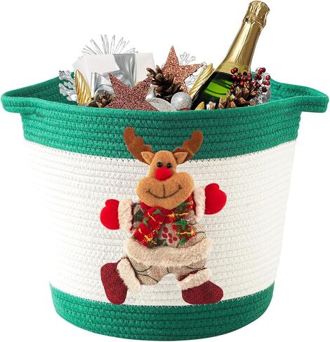 Christmas Gifts Basket Empty with Reindeer Doll, Christmas Toy Baskets for Baby Towels, Diapers, Woven Cotton Rope Christmas Storage Basket for Gifts Empty, Red in Saudi Arabia