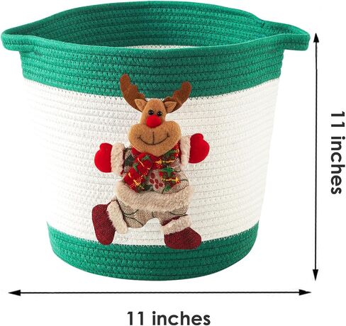 Christmas Gifts Basket Empty with Reindeer Doll, Christmas Toy Baskets for Baby Towels, Diapers, Woven Cotton Rope Christmas Storage Basket for Gifts Empty, Red in Saudi Arabia