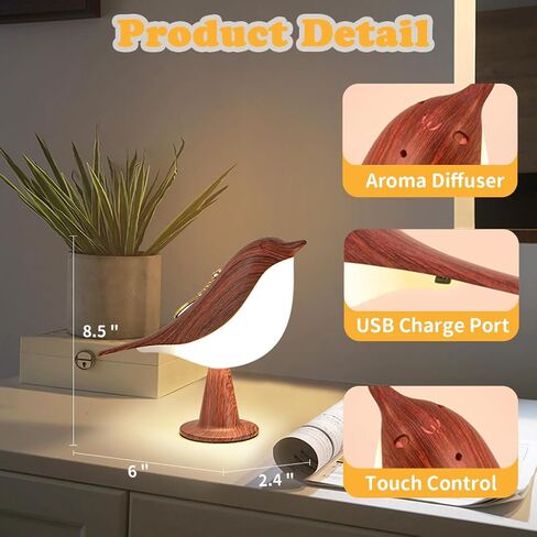 Night Light for Kids, Bird Light Small Lamp Touch Lamp with 3 Level Brightness Rechargered Animal Lamp Red Plastic Dimmable Lamp Nursery Light Cute Lamp Table Lamp for Bedroom, Kitchen (Mahogany) in Kuwait