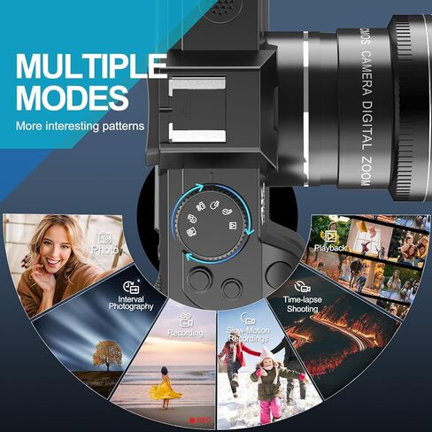 كاميرات رقمية بدقة 48 ميجابكسل للتصوير الفوتوغرافي مع WiFi والتحكم في التطبيقات، وكاميرا تسجيل فيديو بتركيز تلقائي 4K لليوتيوب مع تكبير 16X، ومضادة للاهتزاز، وبطاقة TF سعة 32 جيجابايت، وبطاريات مزدوجة، وزاوية واسعة 52 مم وعدسة ماكرو (S100 أسود) in Kuwait