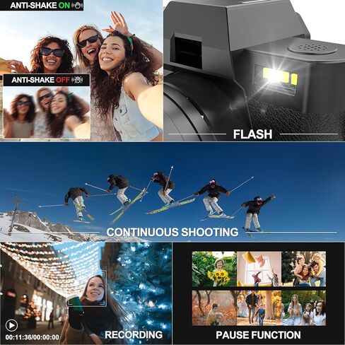 كاميرات رقمية بدقة 48 ميجابكسل للتصوير الفوتوغرافي مع WiFi والتحكم في التطبيقات، وكاميرا تسجيل فيديو بتركيز تلقائي 4K لليوتيوب مع تكبير 16X، ومضادة للاهتزاز، وبطاقة TF سعة 32 جيجابايت، وبطاريات مزدوجة، وزاوية واسعة 52 مم وعدسة ماكرو (S100 أسود) in Kuwait