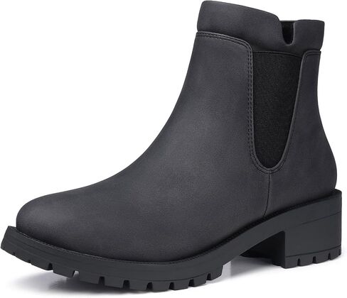TEMOFON Women's Ankle Boots Chelsea: Fall Round Toe Booties - Chunky Platform Leather Boots with Zipper in Saudi Arabia