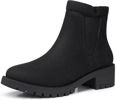 TEMOFON Women's Ankle Boots Chelsea: Fall Round Toe Booties - Chunky Platform Leather Boots with Zipper in Saudi Arabia