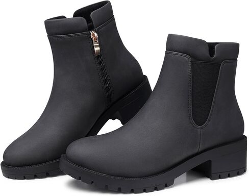 TEMOFON Women's Ankle Boots Chelsea: Fall Round Toe Booties - Chunky Platform Leather Boots with Zipper in Saudi Arabia
