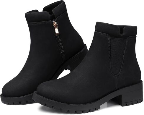 TEMOFON Women's Ankle Boots Chelsea: Fall Round Toe Booties - Chunky Platform Leather Boots with Zipper in Saudi Arabia
