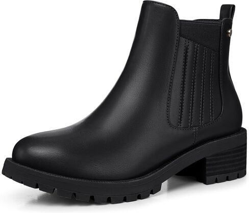 TEMOFON Women's Ankle Boots Chelsea: Fall Round Toe Booties - Chunky Platform Leather Boots with Zipper in Saudi Arabia